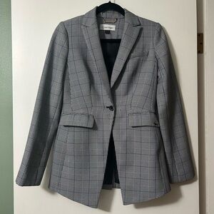 Calvin Klein Women's Black, White, and Blue Checkered Blazer